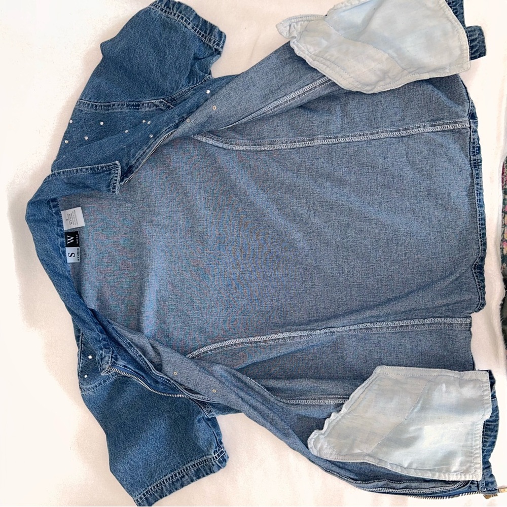 Vintage Blue Denim Zip Up top with Stud Accents - Picture 5 of 5